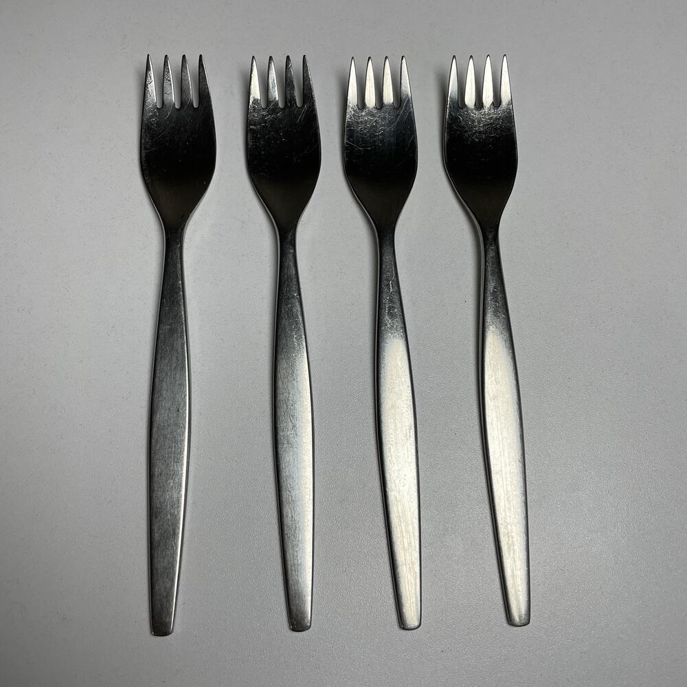 4 GENSE FOCUS SATIN STAINLESS 18-8 SALAD FORKS SWEDEN FLATWARE MCM